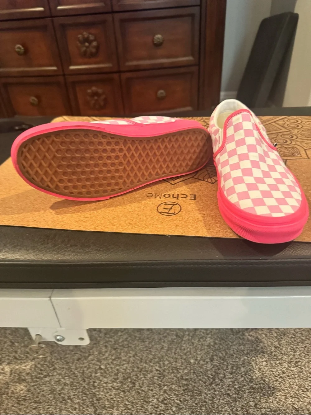 Vans Classic Slip-On Checkerboard Shoe - Pink/White - Picture 3 of 5